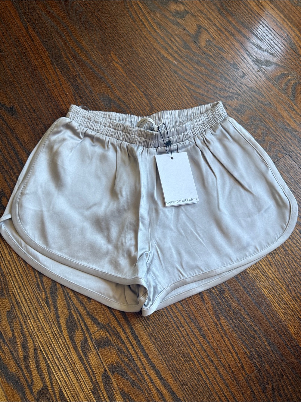 Christopher Esber Cream Satin Athletic Lounge Shorts